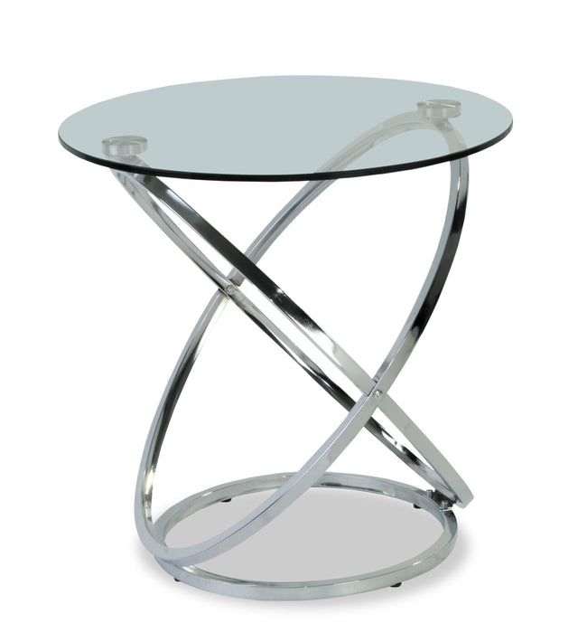 Hendrix 60\" Modern 2-Pack Glass Top Coffee + End Table - Chrome with Metal Base