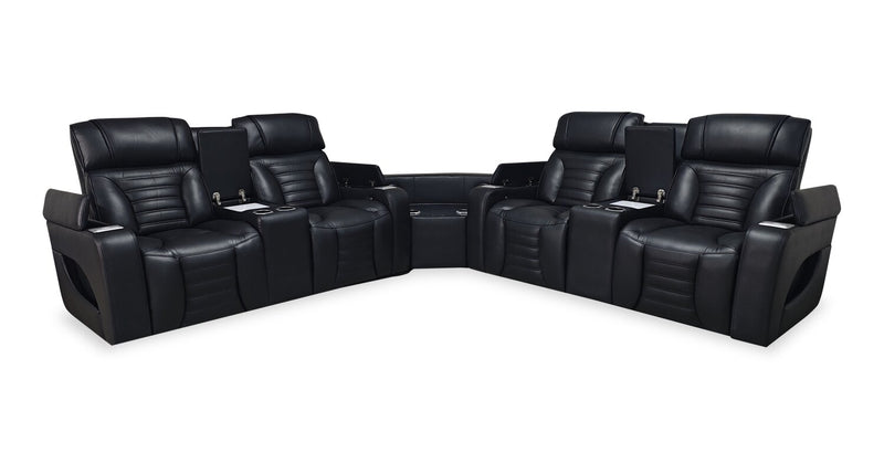  Zen 3-Piece Black Faux Leather Power Reclining Massage Sectional with Two Refrigerator Consoles