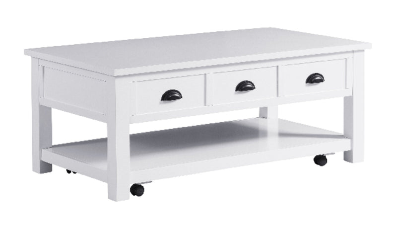Centennial 48\" Modern Lift Top Coffee Table with Storage, Shelf & Casters - White