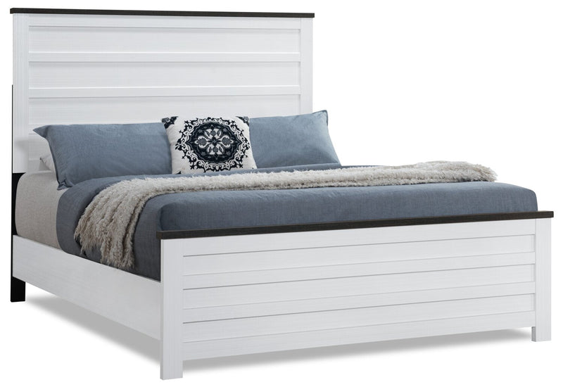 Zoey 5pc Bedroom Set with Bed, Dresser & Mirror, Two-tone White & Brown - Queen Size 