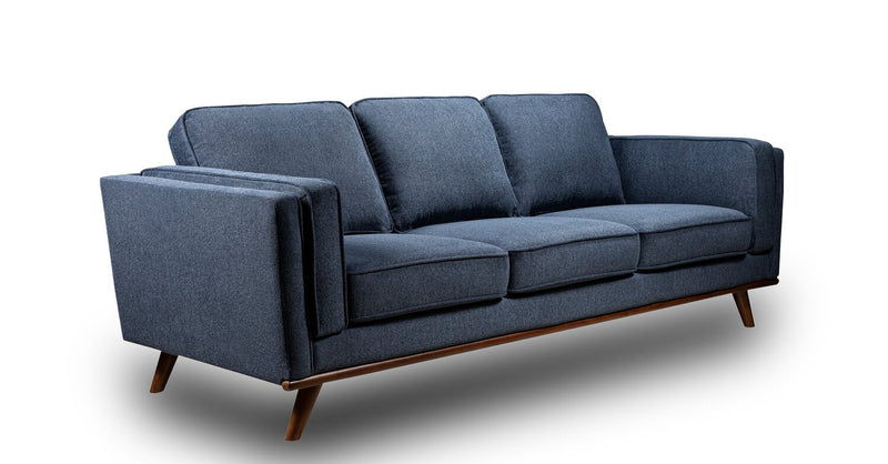 Kort & Co. Kassia 90.6\" Linen-Look Fabric Sofa with Wood Base and Legs - Blue 