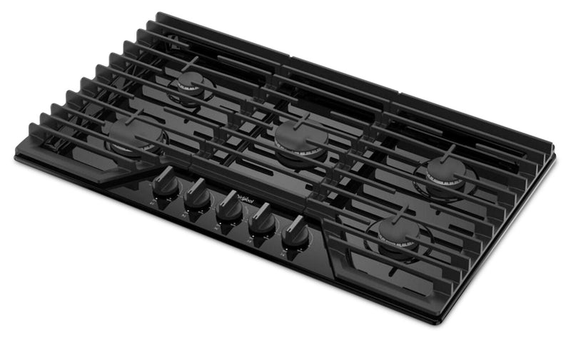 Whirlpool 36\" Gas Cooktop with Fifth Burner and EZ-2-Lift™ Hinged Cast-Iron Grates - WCGK5036PB