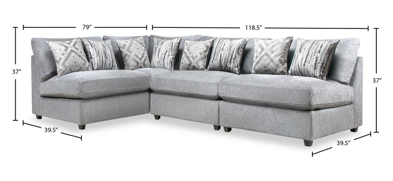 Scott Living Evolve Modular 4-Piece Grey Linen-Look Fabric Sectional with Feather Down Seat Cushions