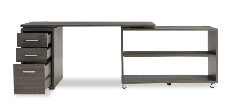 Oliver Corner Desk with Storage and USB Ports - Grey
