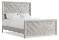 Lark Panel Bed with Headboard & Frame, Chevron Pattern, Rustic White - Queen Size 
