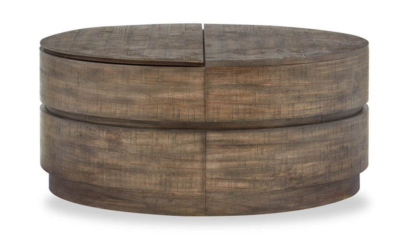 Elm 40” Round Rustic Pine Lift Top Coffee Table with Casters - Brown