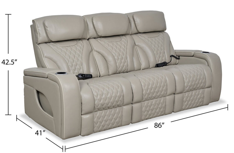 Elite Genuine Leather Power Reclining Sofa with Massage Function and Power Headrests - Grey 