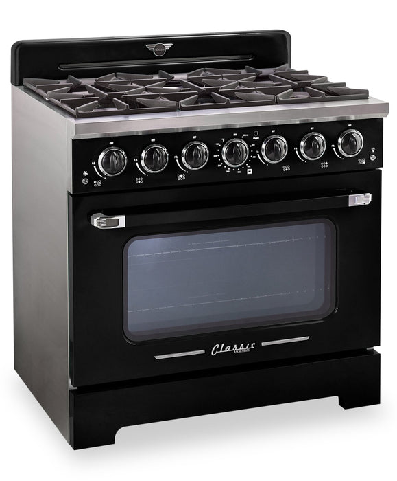 Classic Retro by Unique 36\" 5.2 Cu. Ft. 6-Burner Gas Range with Convection - Midnight Black - UGP-36CR B