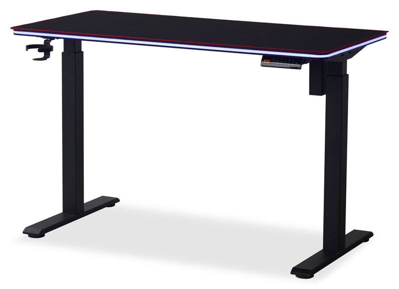 Finch 47\" Gaming Office Desk with Electric Height Adjustment and RGB Lighting – Black and Red Piping 