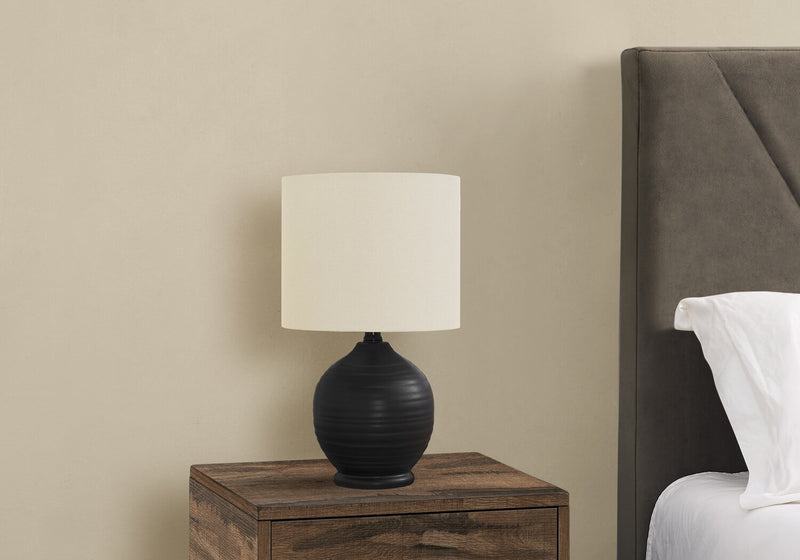 17\" Black Ceramic Linen Drum Shade Table Lamp