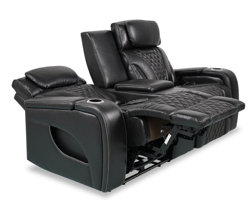 Elite Genuine Leather Power Reclining Loveseat with Massage Function - Black 