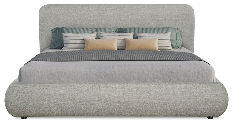 Luka Upholstered Platform Bed in Grey Fabric - King Size