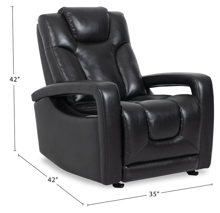 Kenzo 35\" Black Faux Leather Power Reclining Chair with Power Headrest, Footrest and USB Port