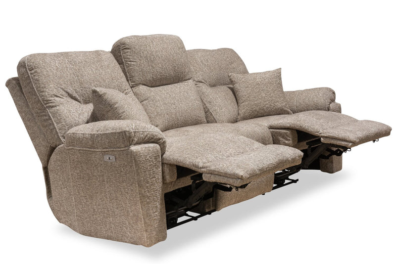 Canadian Made Dawson 87\" Fabric Power Reclining Sofa with USB Port and Accent Pillows - Beige