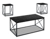 Kasey 42.25\" Modern 3-Pack Coffee + 2 End Tables - Black Marble Look with Black Metal Base