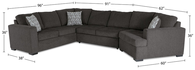 Legend 3-Piece Right-Facing Chenille Cuddler Sleeper Sectional - Pewter
