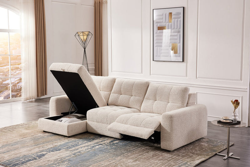 Scott Living Elevate Modular 115\" Chenille Fabric Left-Facing 3-Piece Sectional with Chaise – Beige