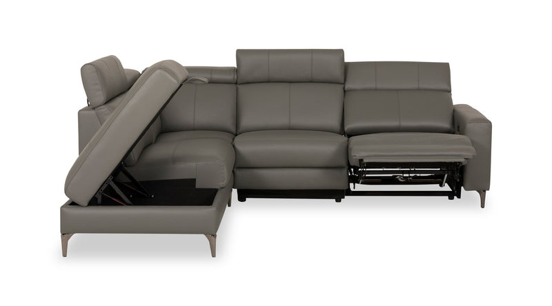 Valentino 3-Piece Left-Facing Grey Genuine Leather Power Reclining Sectional with Adjustable Headrests 