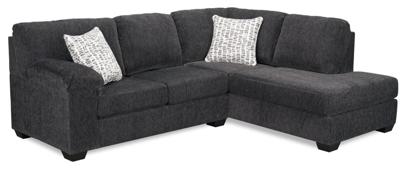 Made in Canada Morgan 2-Piece Right-Facing Chenille Fabric Condo Size Sectional with Accent Pillows - Grey