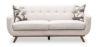Kort & Co. Freeman 80” Linen-Look Fabric Condo Size Sofa with Wood Legs - Dove White 