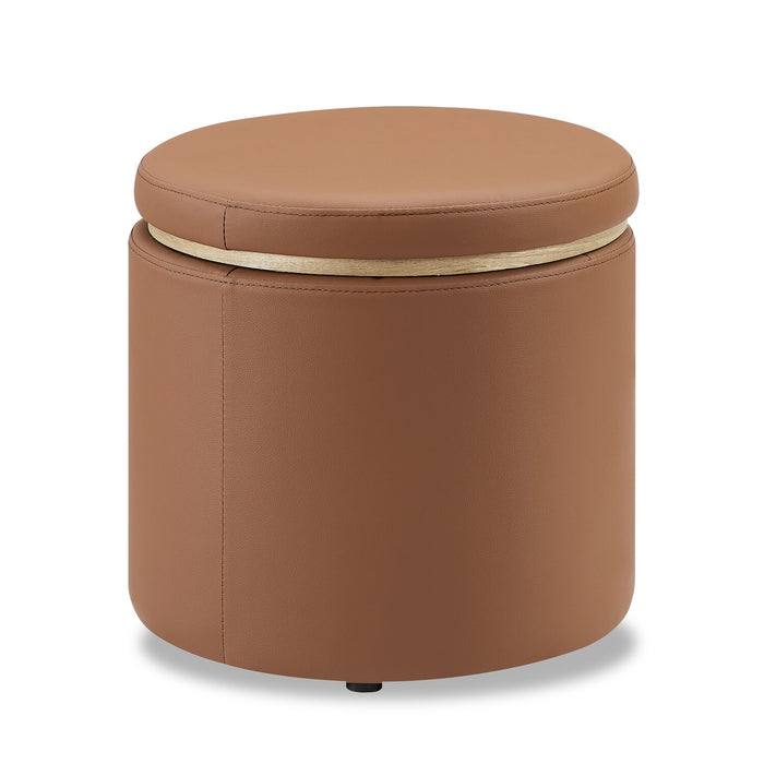 Manitoba Round Faux Leather Storage Ottoman - Brown