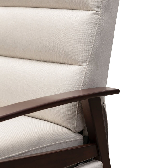 Bree 28.5\" Beige Linen-Look Fabric Pushback Reclining Accent Chair with Wood Armrests and Legs
