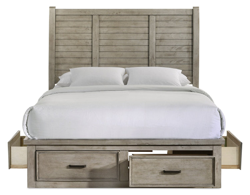 Levi Platform Storage Bed with Headboard & Frame, Wooden, Drift Grey - Queen Size 