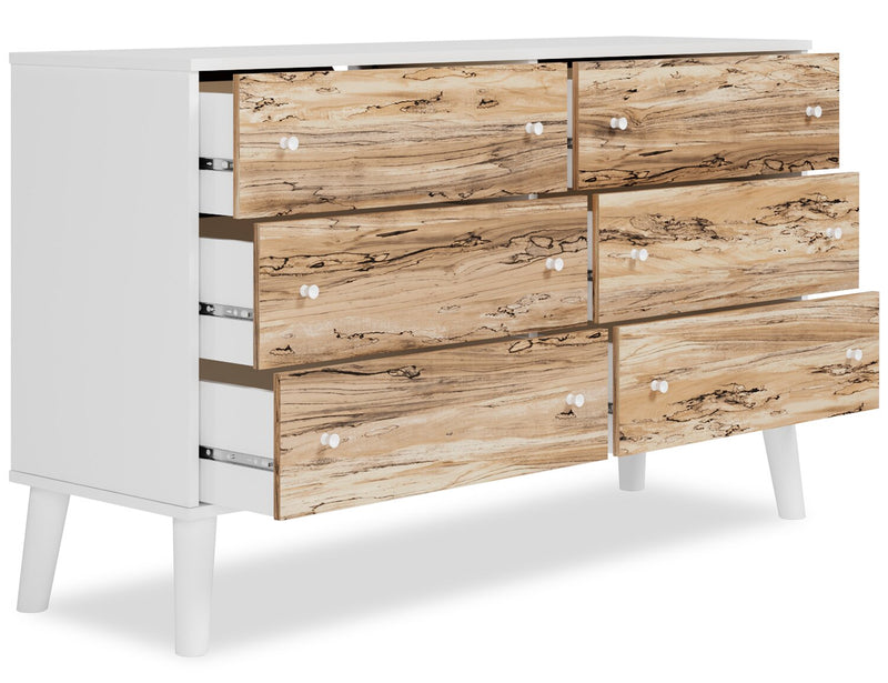 Wolf Bedroom 6-Drawer Dresser, 59\"W x 33.9\"H, Modern Mid-Century - Two-tone White & Natural 