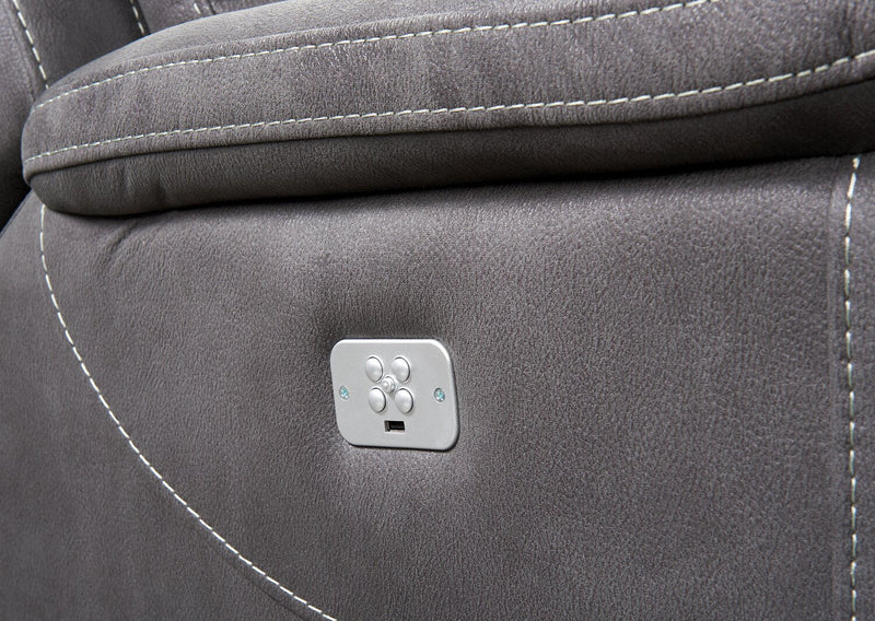Floy 5-Piece Faux Suede Power Reclining Sectional with Power Headrests, Storage Console and USB Port - Grey 