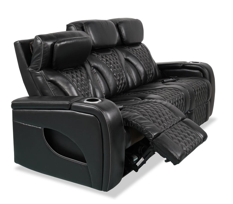Elite Genuine Leather Power Reclining Sofa with Massage Function - Black