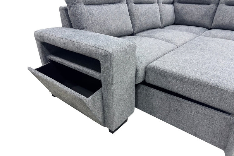 Coast 3-Piece Right-Facing Fabric Sleeper Sectional with Storage and Ottoman – Smoke