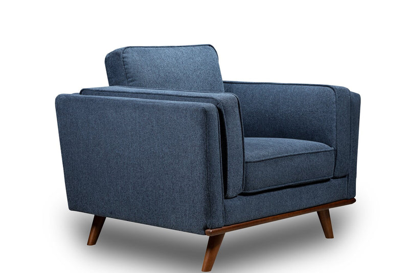 Kort & Co. Kassia 40.9\" Linen-Look Fabric Chair with Wood Base and Legs - Blue 