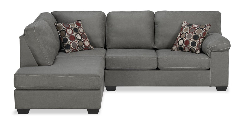 Made in Canada Morty 2-Piece Left-Facing Leather-Look Fabric Sectional with Accent Pillows - Grey 