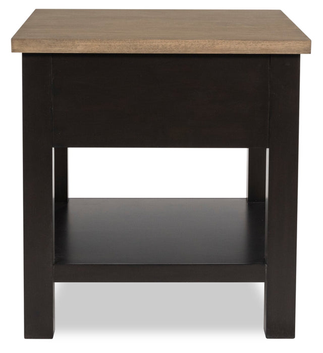 Wells 24\" Solid Wood End Table with Storage and Shelf - Two Tone Brown