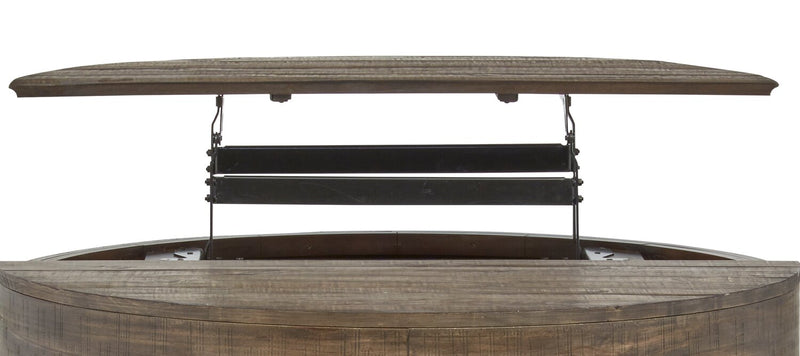 Elm 40” Round Rustic Pine Lift Top Coffee Table with Casters - Brown