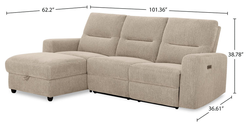 Meadow 2-Piece Left-Facing Taupe Chenille Fabric Power Reclining Sectional with Storage Chaise