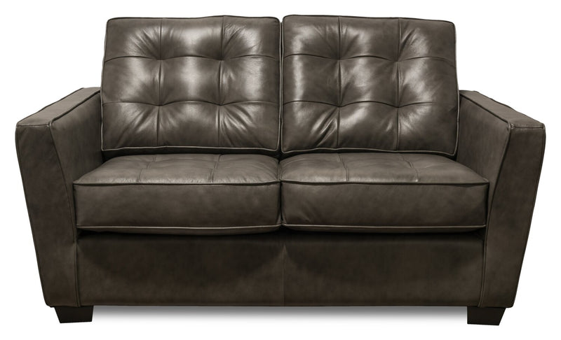 Clare 60\" Genuine Leather Loveseat with Button Tufting – Charcoal 