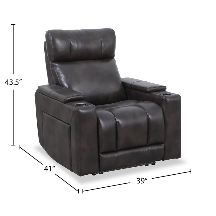 Escape 39\" Power Reclining Chair with Power Headrest and Surround Sound - Dark Brown Leather-Look Fabric
