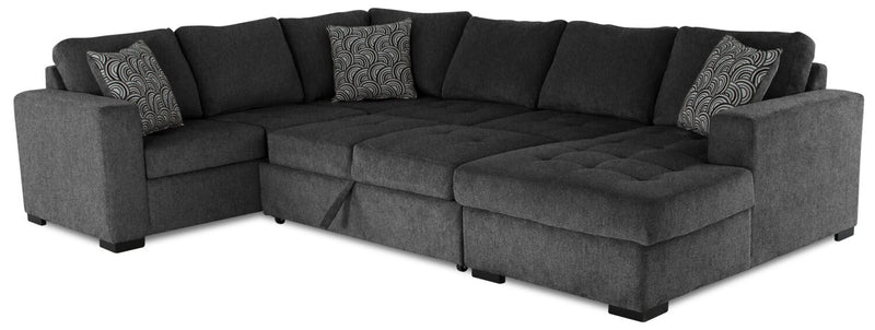 Legend 4-Piece Right-Facing Chenille Sleeper Sectional - Pepper 