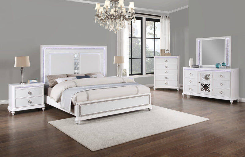Ava Bedroom Chest of Drawers with LED Light, 5-Drawer, 40.5\"W x 54.1\"H, Glam - White 