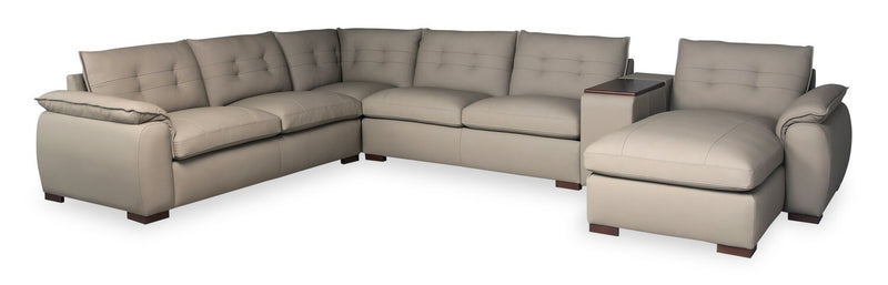Raya 5-Piece Genuine Leather Modular Right-Facing Sectional - Stone