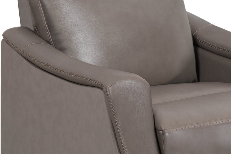 Natalie 32.5\" Grey Top-Grain Genuine Leather Pushback Reclining Chair with Wood Legs