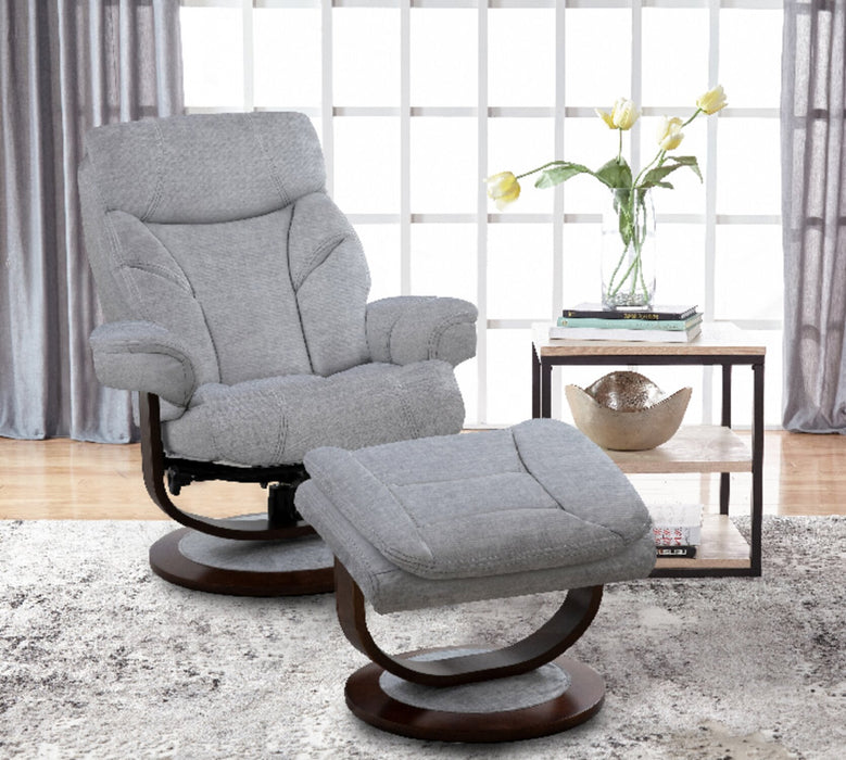 Easton 33.5\" Silver Grey Chenille Fabric Stress Free Swivel Reclining Chair with Footrest