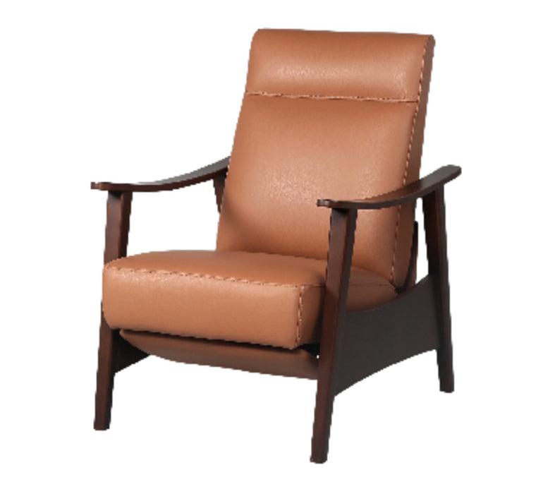 Aydin 27.5\" Camel Orange Genuine Leather Pushback Reclining Accent Chair with Wood Armrests and Legs