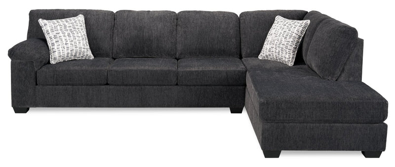 Made in Canada Morgan 2-Piece Right-Facing Chenille Fabric Sofa Bed Sectional with Accent Pillows - Grey