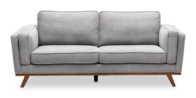 Kort & Co. Kassia 80\" Grey Linen-Look Fabric Condo-Size Sofa with Wood Base and Legs