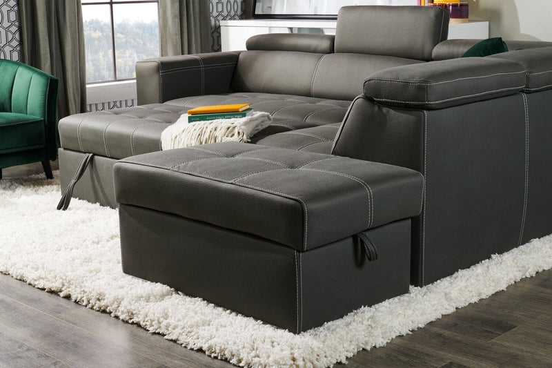 Drake 3-Piece Right-Facing Faux Suede Fabric Sleeper Sectional with Storage Ottoman - Cement Grey 