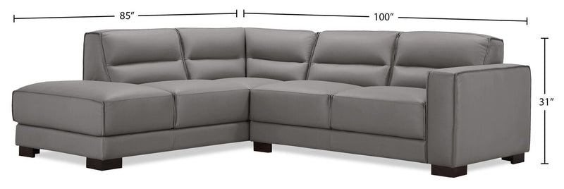 Citadel 2-Piece Left-Facing Top-Grain Genuine Leather Sectional with Wood Legs - Grey 
