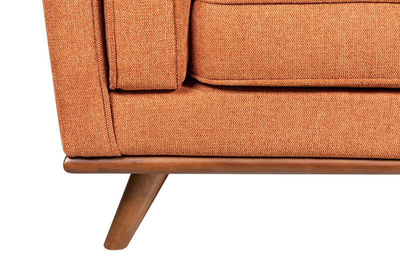 Kort & Co. Kassia 90.6\" Linen-Look Fabric Sofa with Wood Base and Legs - Orange 