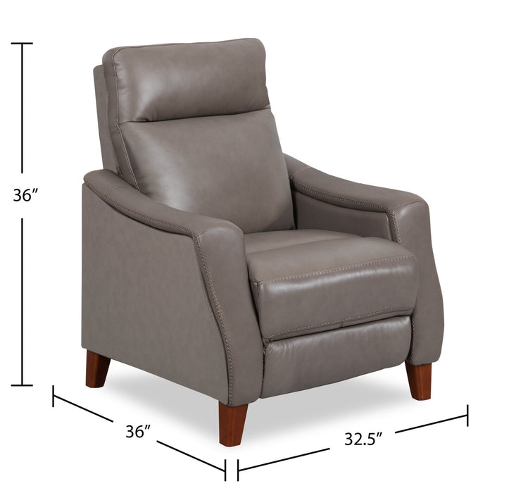 Natalie 32.5\" Grey Top-Grain Genuine Leather Pushback Reclining Chair with Wood Legs